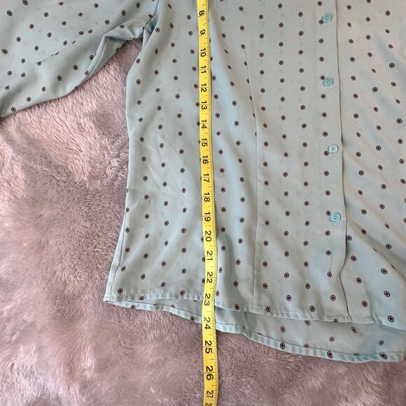 Covington Blouse Womens XL Light Blue with Brown Polka Dots Button Up Dressy - Picture 8 of 8
